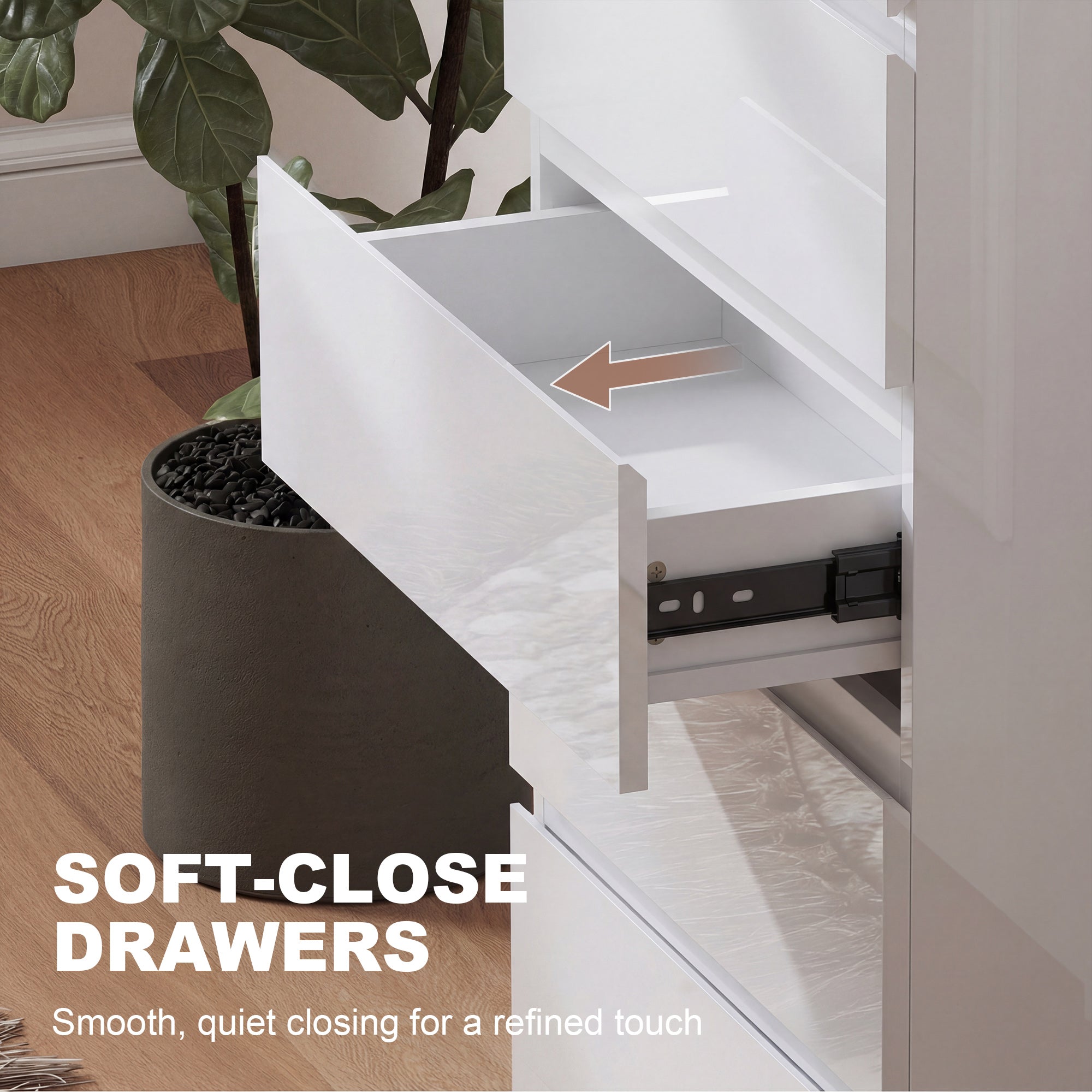 Homcom chest of drawers with five drawers in white high gloss particle board featuring soft close mechanism