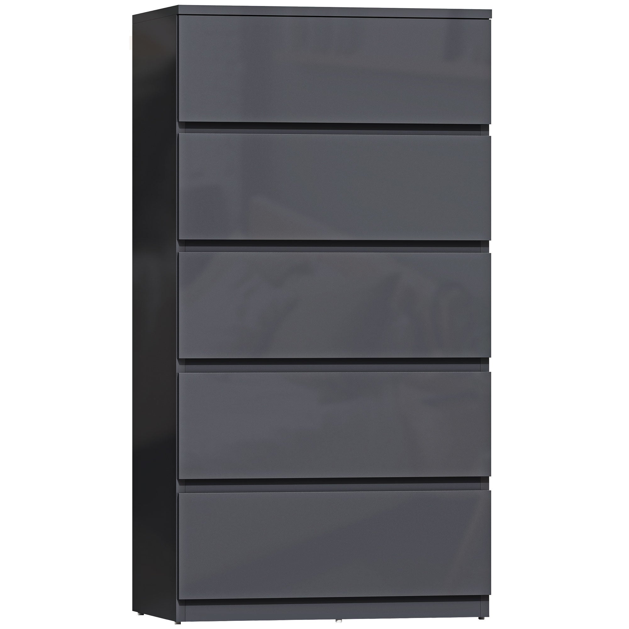 Modern black homcom chest of drawers with five drawers made of particle board for bedroom storage