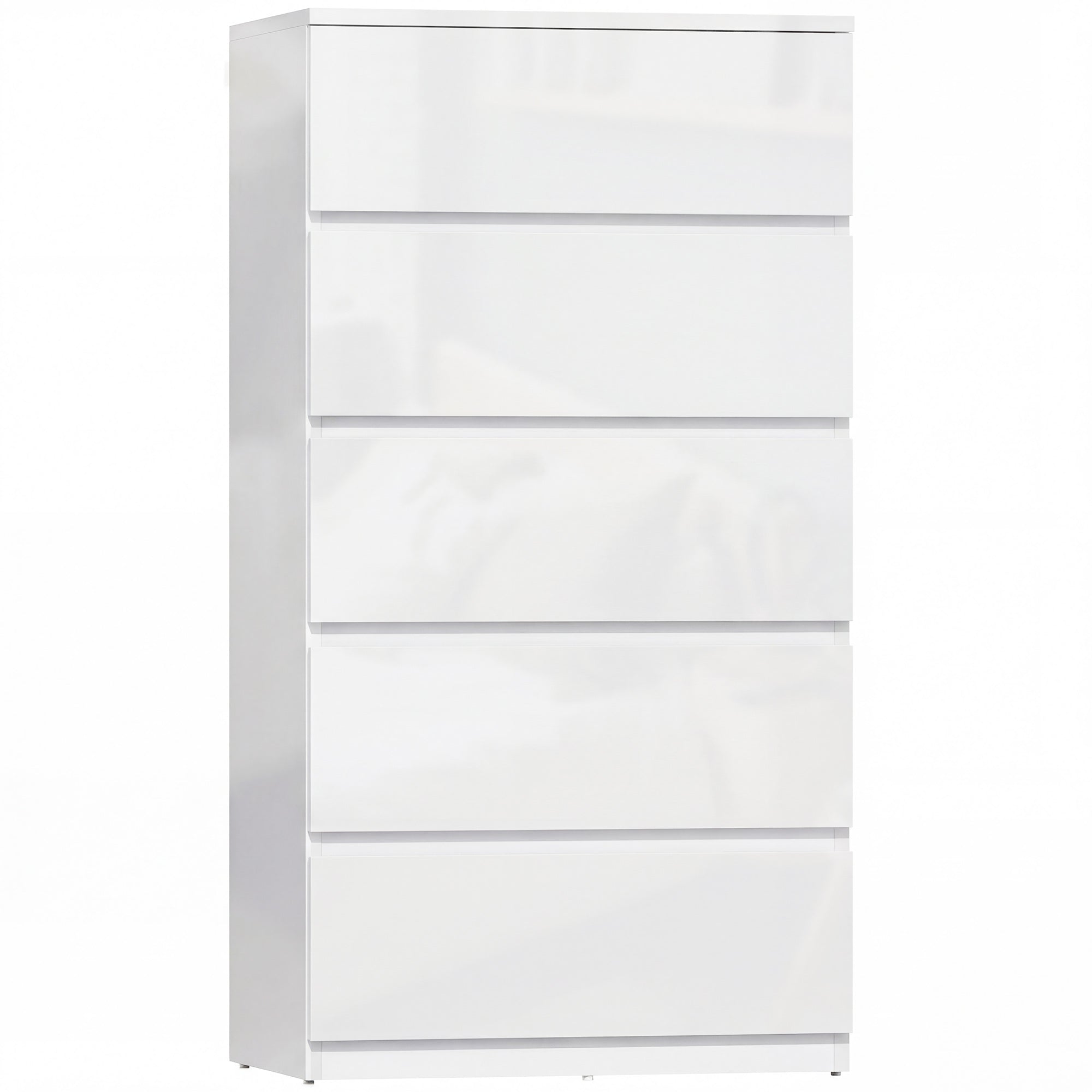 Homcom chest of drawers five drawers white high gloss particle board modern bedroom storage unit