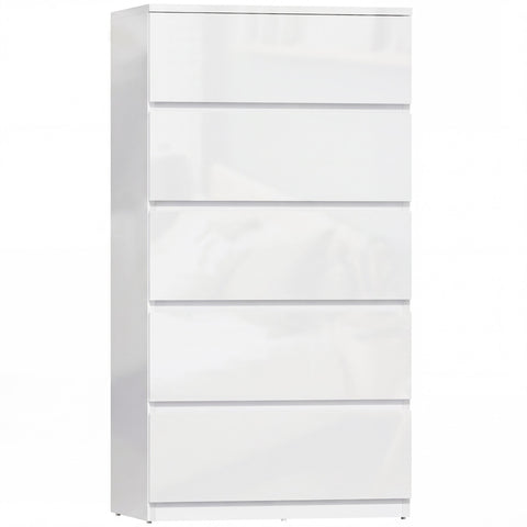 Homcom chest of drawers five drawers white high gloss particle board modern bedroom storage unit