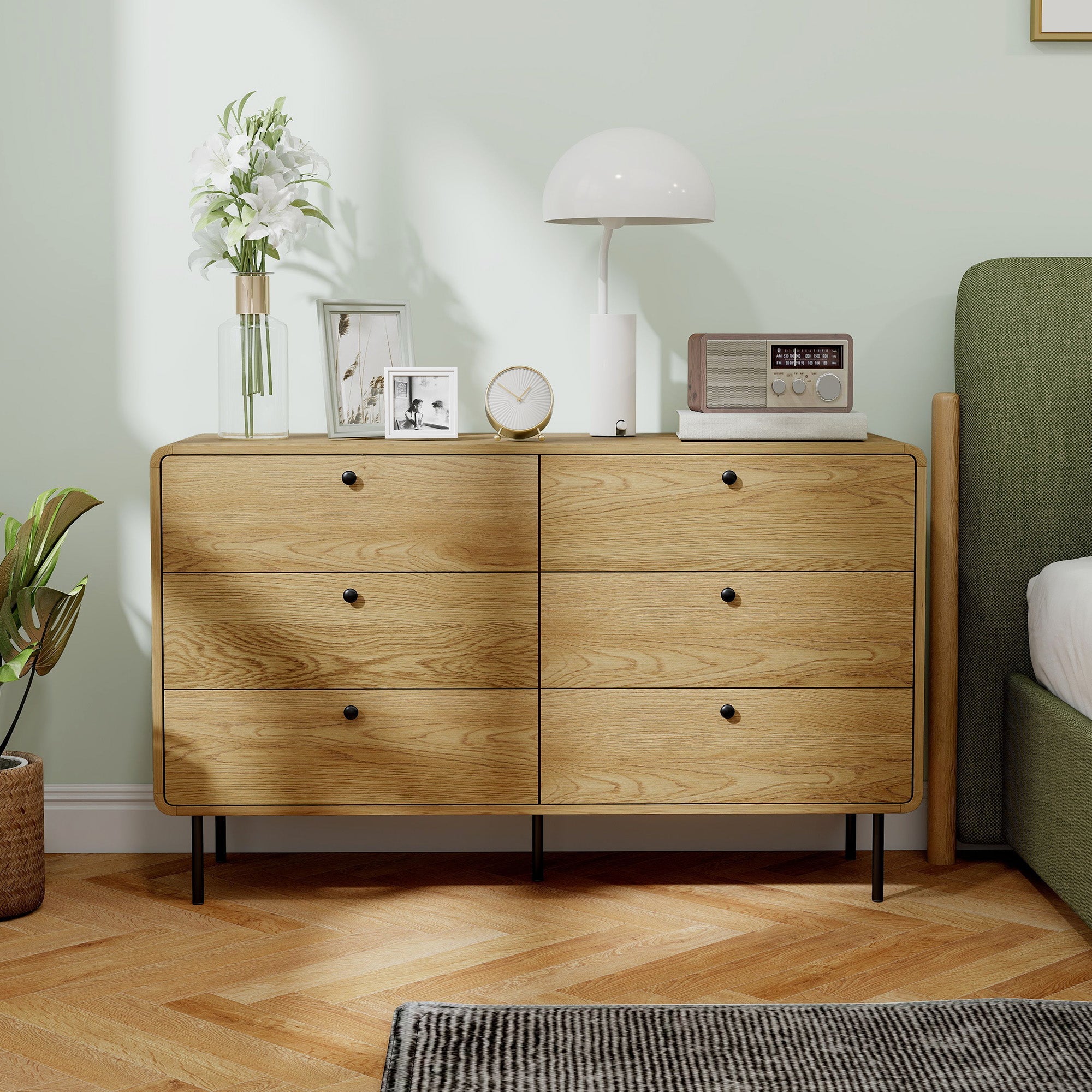 Homcom chest of drawers oak dresser with six spacious drawers and black round knobs for stylish storage