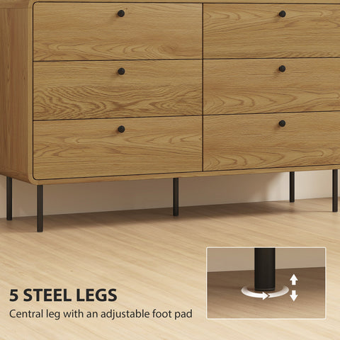Light oak homcom chest with six spacious drawers and black steel legs for stylish storage and durability