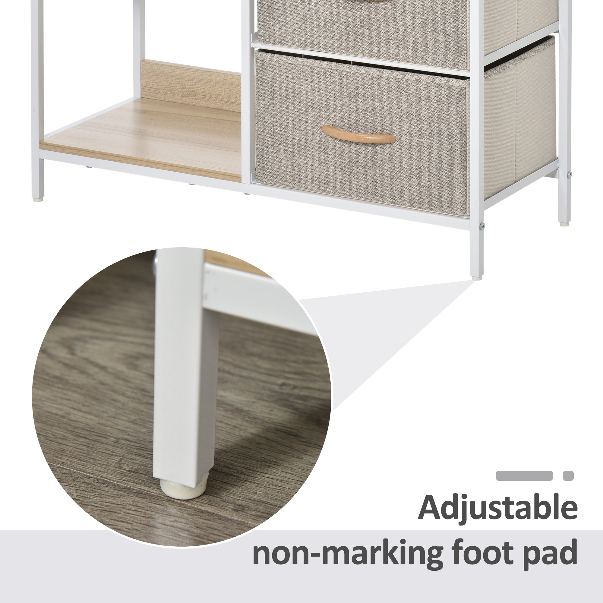 Homcom chest of drawers storage with white metal frame three small fabric drawers beige textured fabric for bedroom