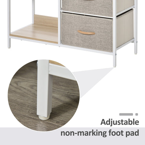 Homcom chest of drawers storage with white metal frame three small fabric drawers beige textured fabric for bedroom