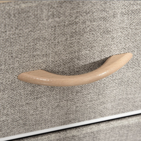 Beige homcom chest of drawers with light wood handle on three small fabric drawers for living room storage