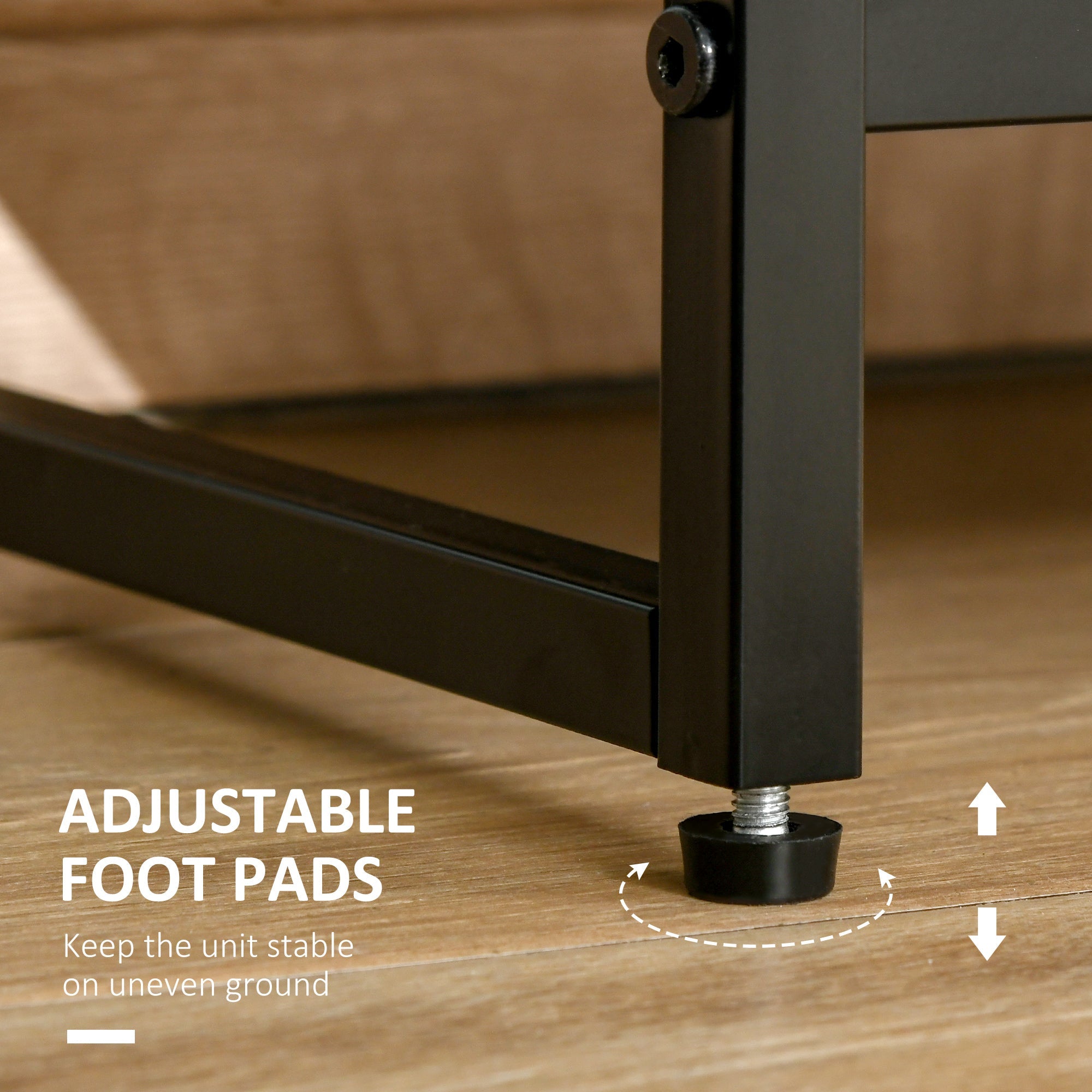 Black adjustable foot pad with threaded metal stem and rubber base for homcom chest of drawers with two large two medium and three small foldable drawers