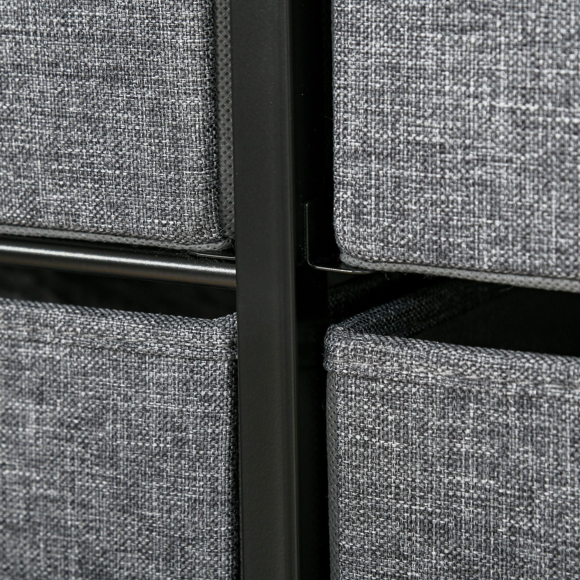Homcom chest of drawers with gray textured fabric bins and black metal frame featuring two large two medium three small drawers