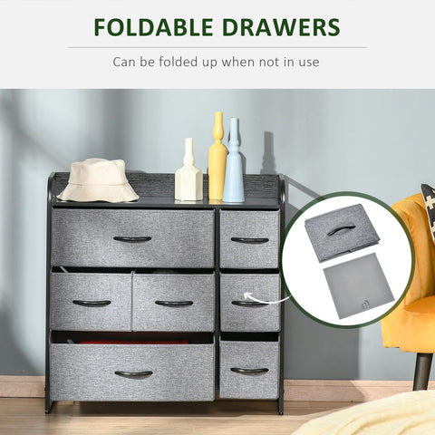 Homcom chest of drawers with two large two medium and three small grey foldable fabric drawers and black metal frame
