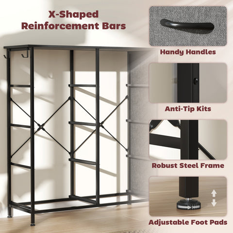 Charcoal grey homcom chest of eight fabric drawers with steel frame, x-shaped reinforcement, adjustable feet, and two hooks