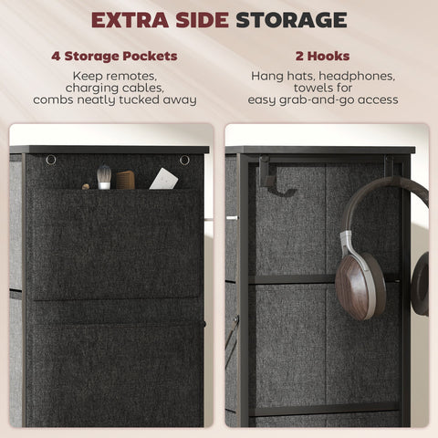 Homcom chest of eight fabric drawers in charcoal grey with steel frame two hooks and adjustable feet for easy organizing