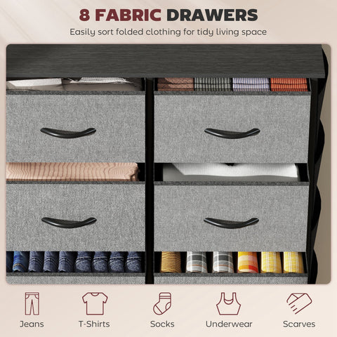 Charcoal grey homcom chest of eight fabric drawers with black handles steel frame and adjustable feet for organizing clothes