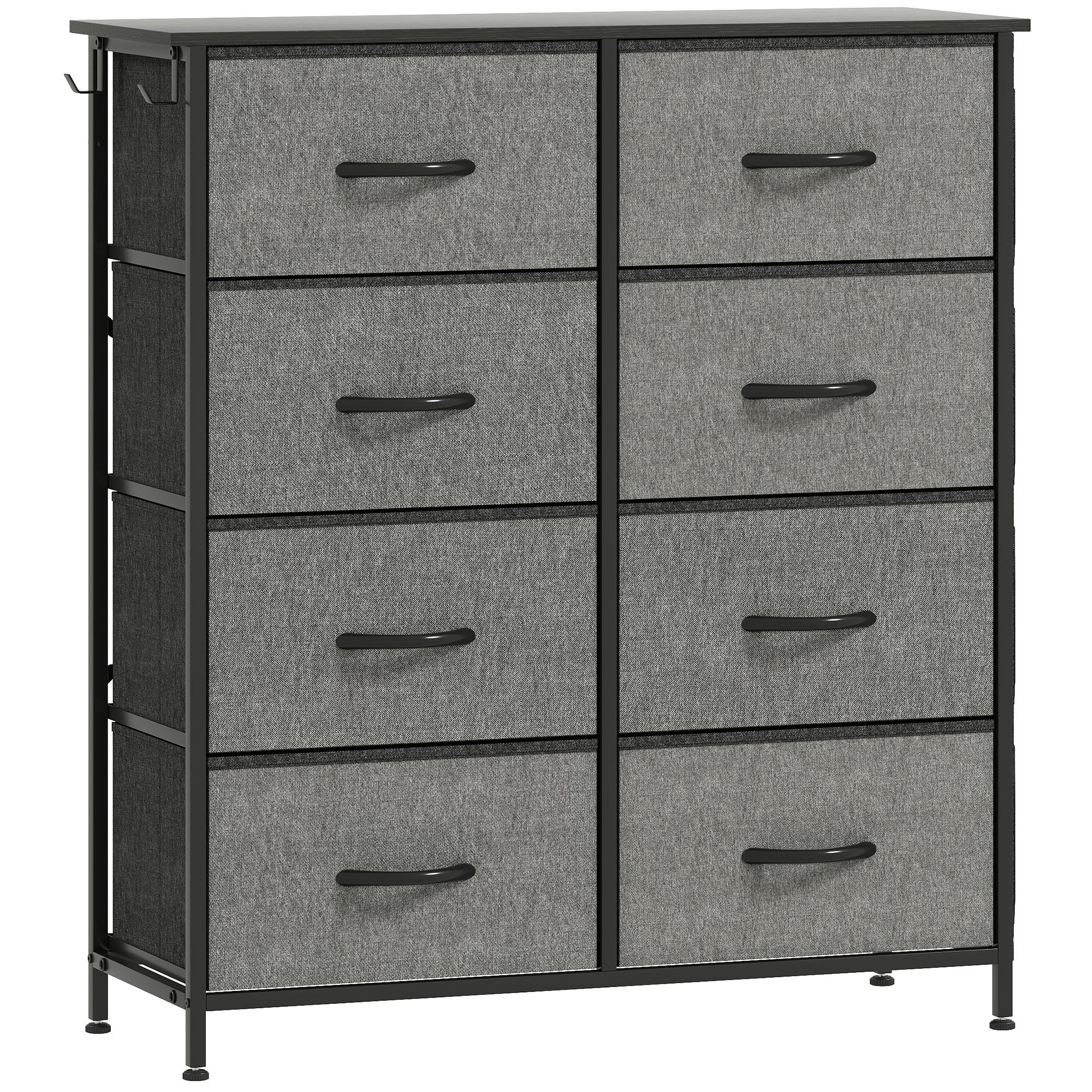 Charcoal grey homcom chest of eight fabric drawers with steel frame black handles and adjustable feet for sturdy storage