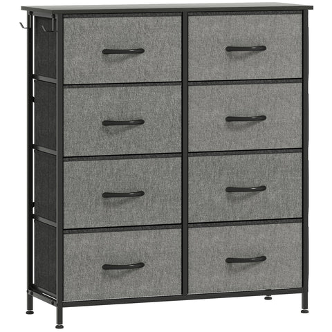 Charcoal grey homcom chest of eight fabric drawers with steel frame black handles and adjustable feet for sturdy storage