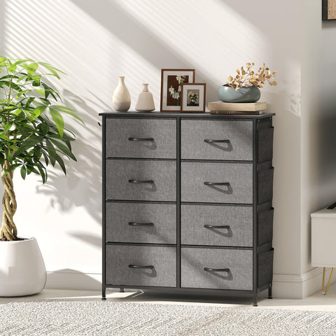 Charcoal grey homcom chest of eight fabric drawers with steel frame black handles and adjustable feet