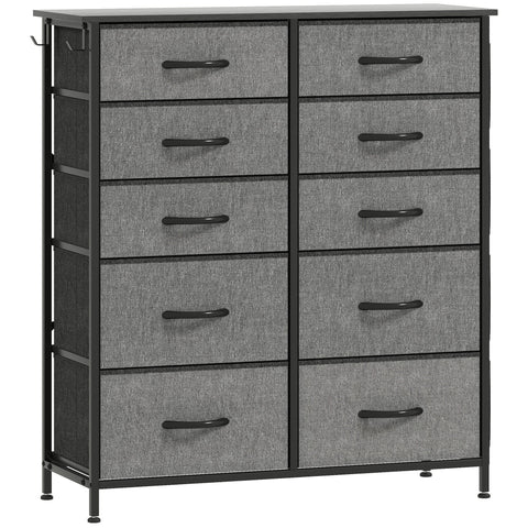 Homcom chest of ten fabric drawers in charcoal grey with black metal frame featuring four large and six small drawers 39w x 28d