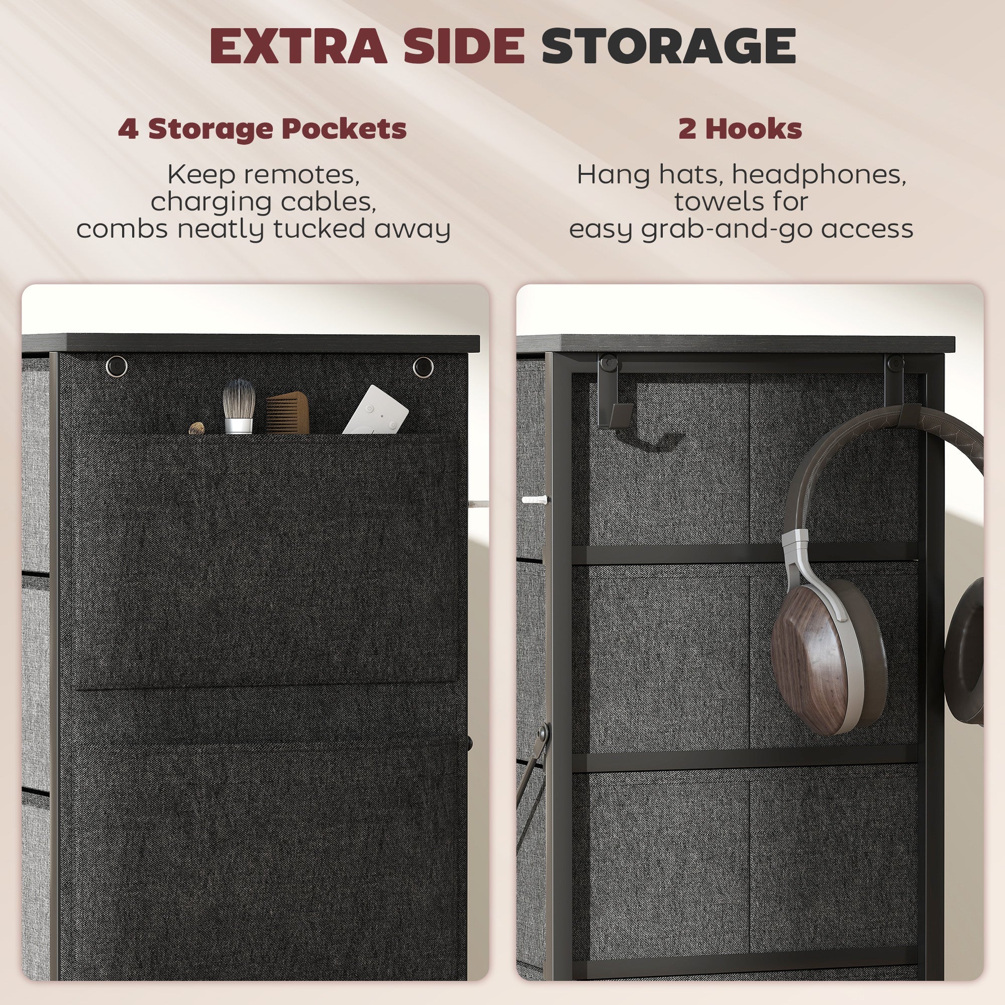 Homcom chest of ten fabric drawers in charcoal grey with metal frame hooks features four large drawers 39w x 28d six small