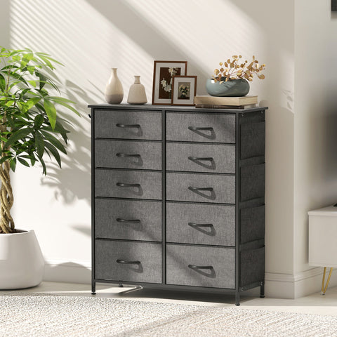 Homcom chest of ten fabric drawers in charcoal grey with eight drawers and black metal handles 39w x 28d