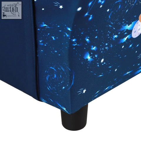 HOMCOM kids mini sofa chair in blue with plush foam, wide seat, and cosmic galaxy print perfect for children’s rooms