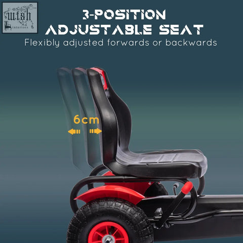 Red and black homcom children pedal go kart with 3-position adjustable seat and inflatable rubber tyres for ages 5-12