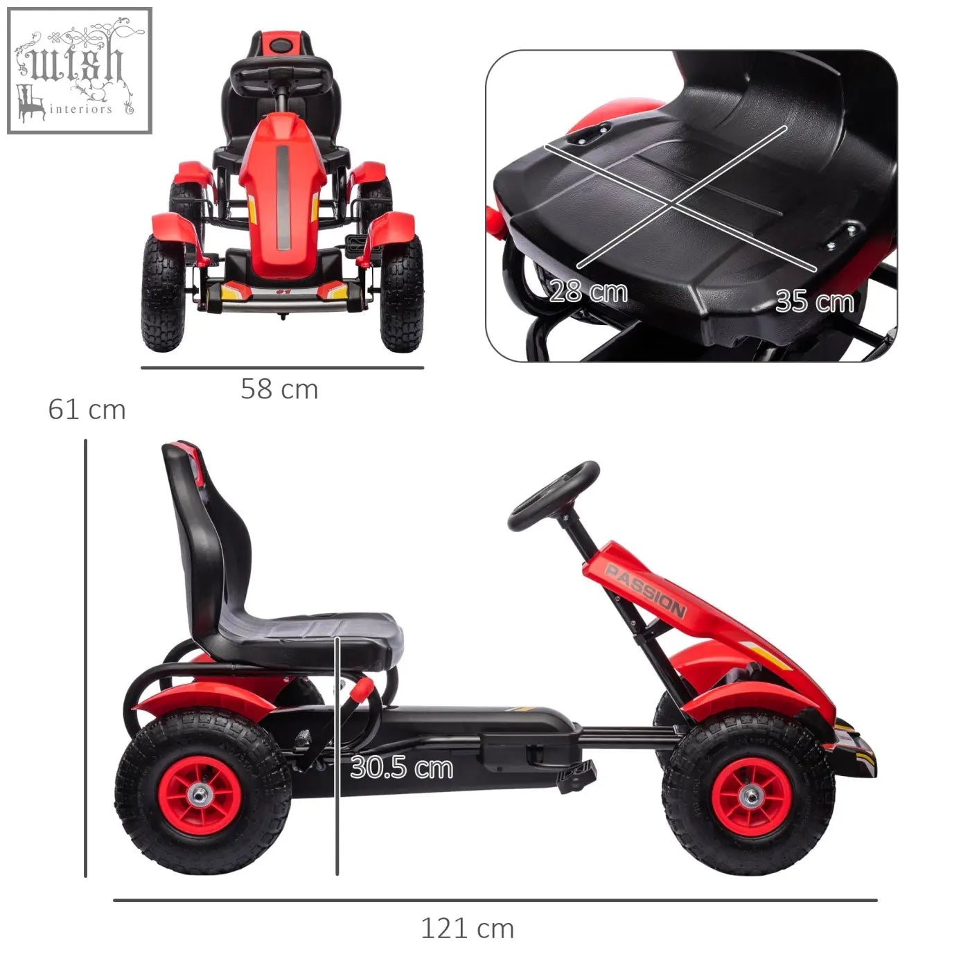 Red and black homcom children pedal go kart with adjustable seat and inflatable rubber tyres for ages 5-12 years
