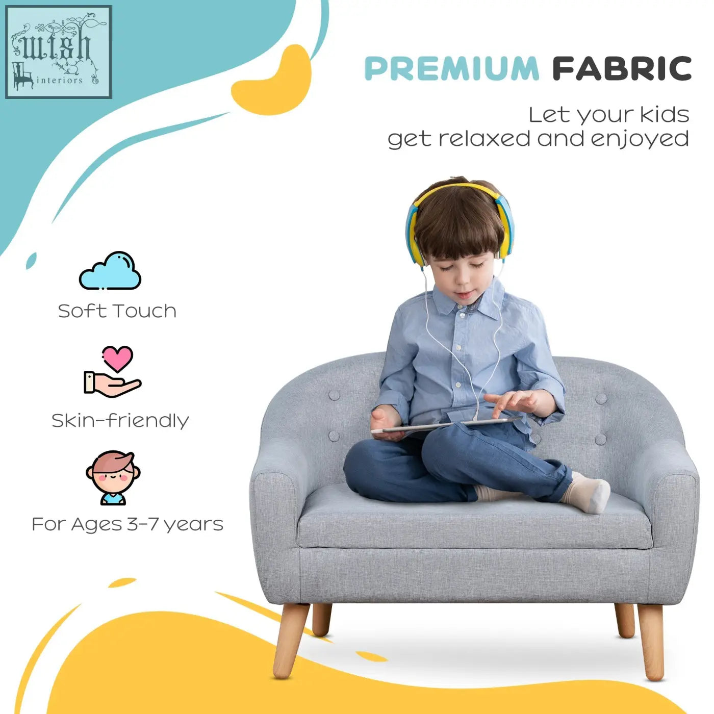 Gray homcom kids armchair with padded seat and wooden legs perfect for bedroom or playroom use