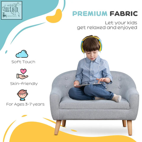 Gray homcom kids armchair with padded seat and wooden legs perfect for bedroom or playroom use