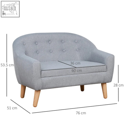 Light gray HOMCOM kids armchair loveseat with tufted back padded seat and wooden legs for bedroom or playroom