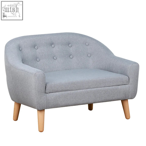 Gray tufted kids armchair with padded seat and wooden legs from homcom 2 seater mini sofa for playroom