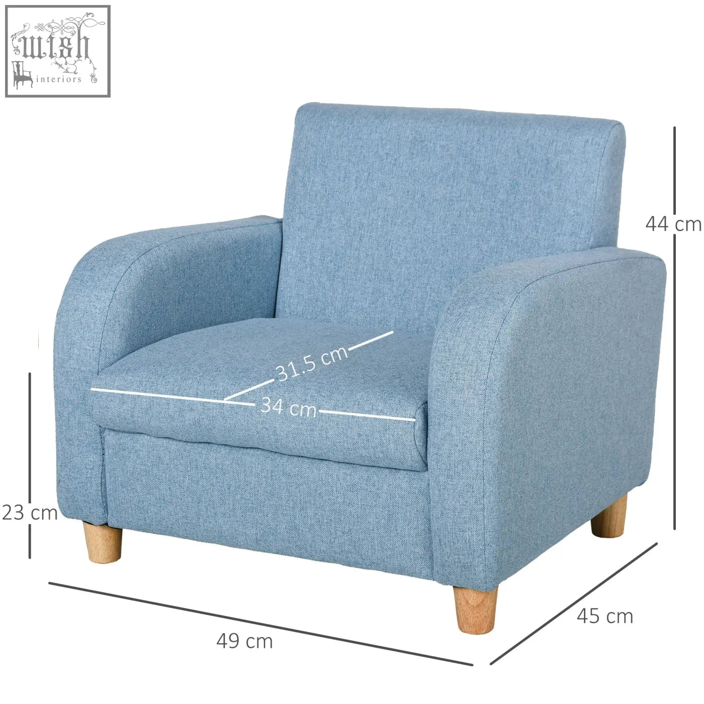 Blue homcom toddler armchair with high armrests solid wood frame and linen upholstery for bedroom or playroom