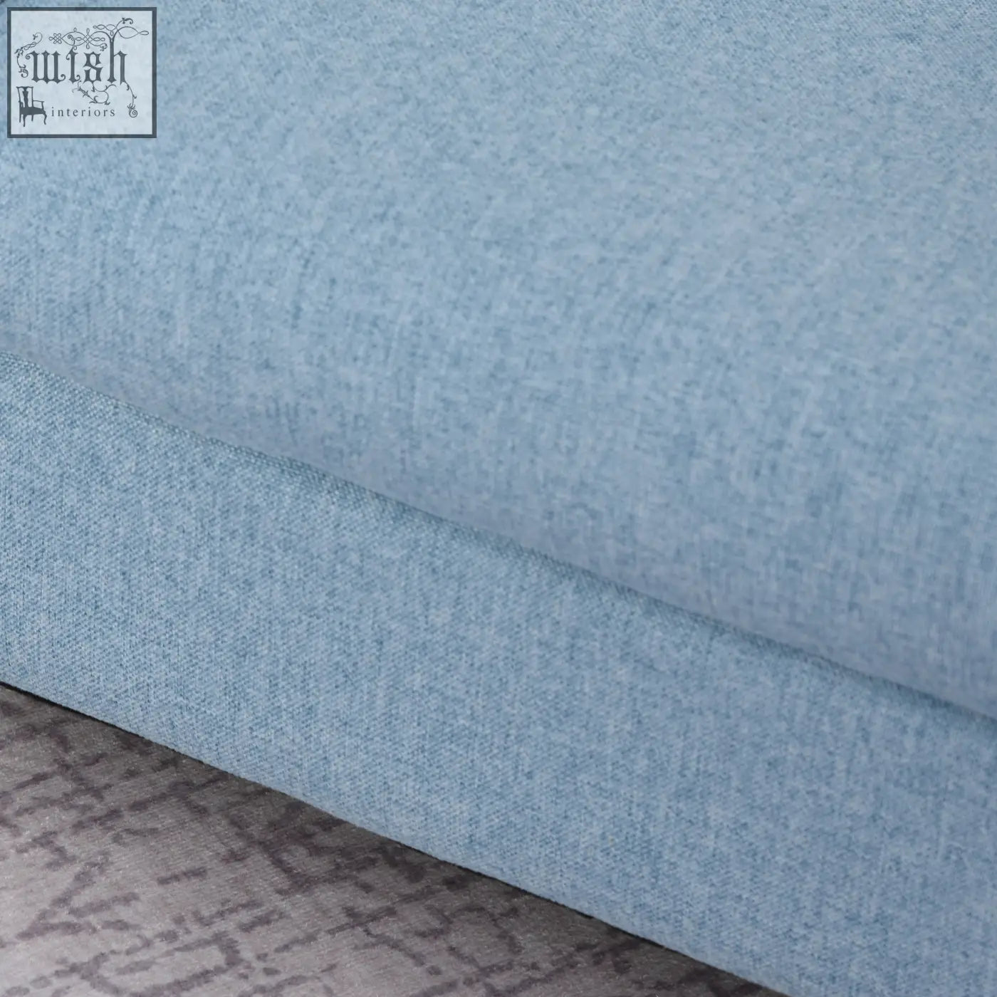 Light blue linen upholstery on homcom children’s armchair with solid wood frame high armrests for playroom use