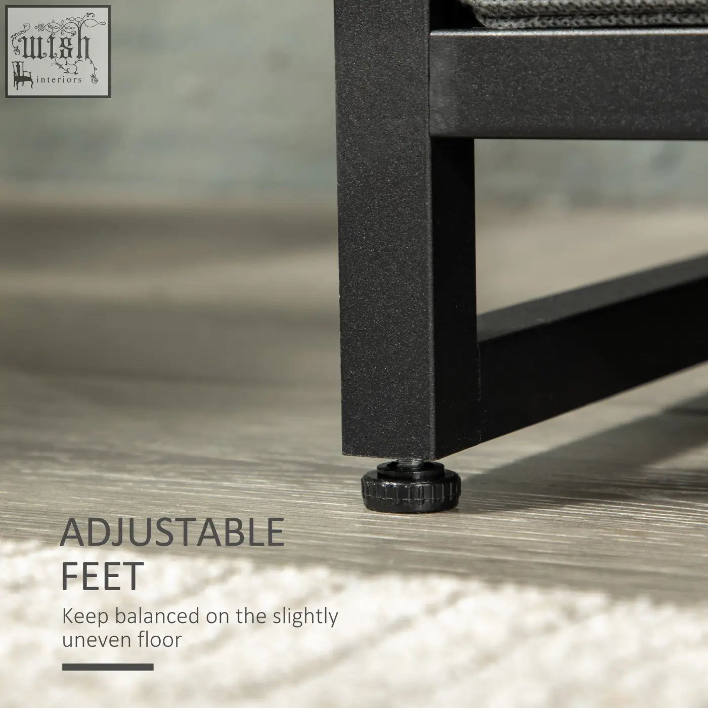 Black metal adjustable foot with textured grip on homcom clothes rail for leveling on uneven floors
