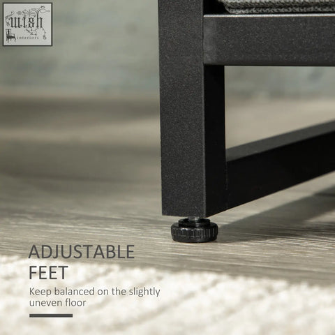 Black metal adjustable foot with textured grip on homcom clothes rail for leveling on uneven floors