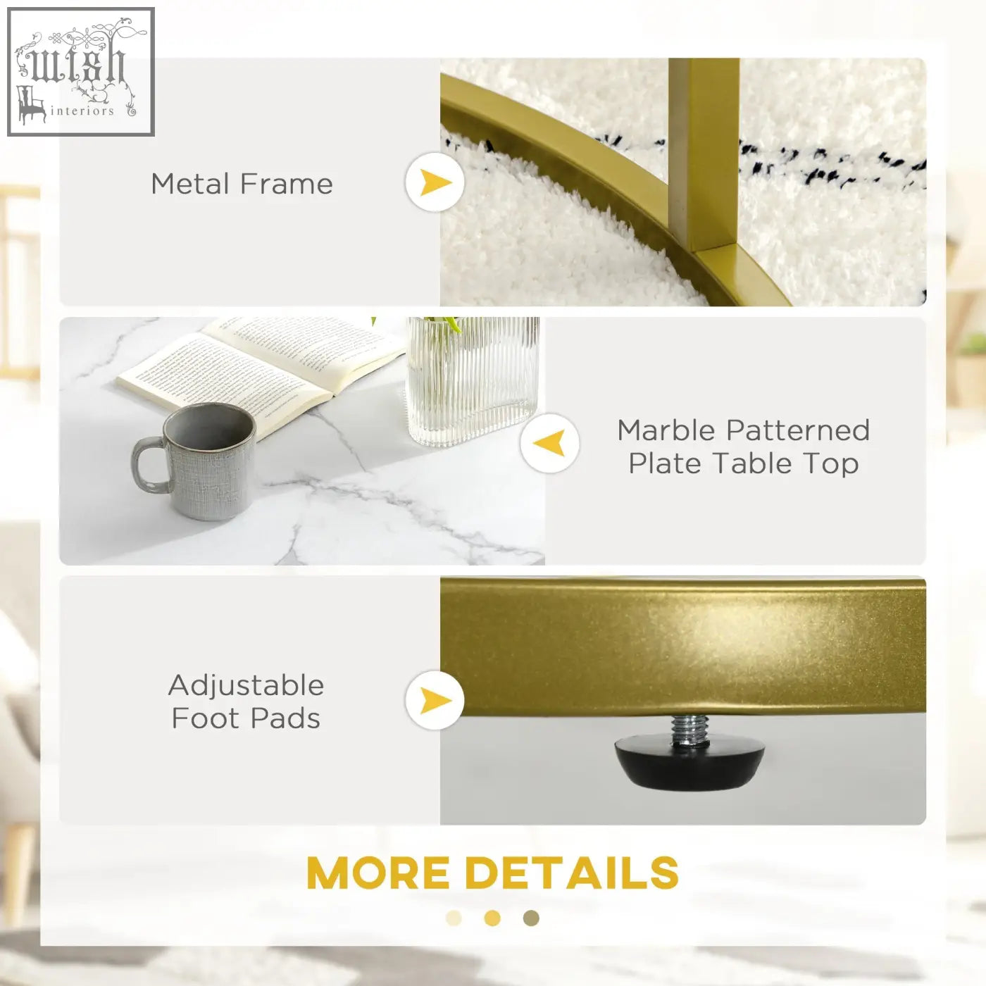 Homcom coffee table set of 2 with gold metal frame and white faux marble table tops for living room use