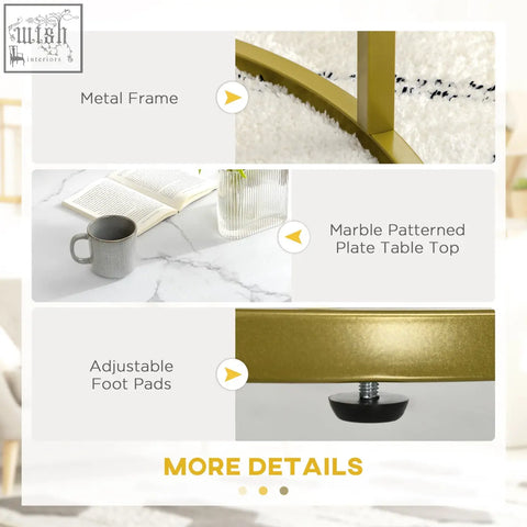 Homcom coffee table set of 2 with gold metal frame and white faux marble table tops for living room use