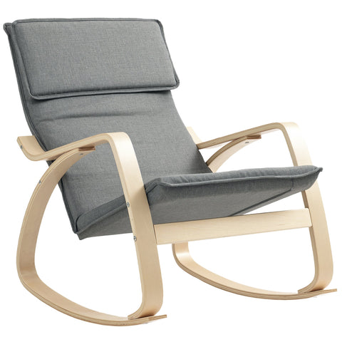 Gray upholstered rocking chair with breathable linen-feel fabric and light wood frame from homcom for living room