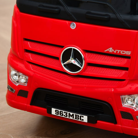 Red plastic mercedes-benz antos toy truck front grille with chrome emblem for homcom sliding car with seat storage and brake