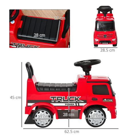 Red plastic kids ride on sliding car truck with anti-overturning brake seat storage and mercedes-benz antos design