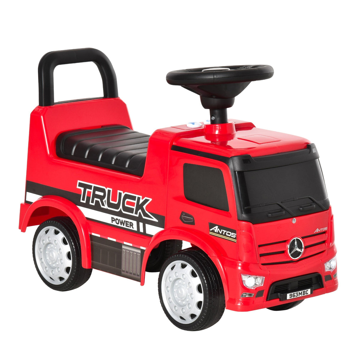 Red plastic mercedes benz antos sliding car truck with black accents and seat storage for toddlers with anti-overturning brake
