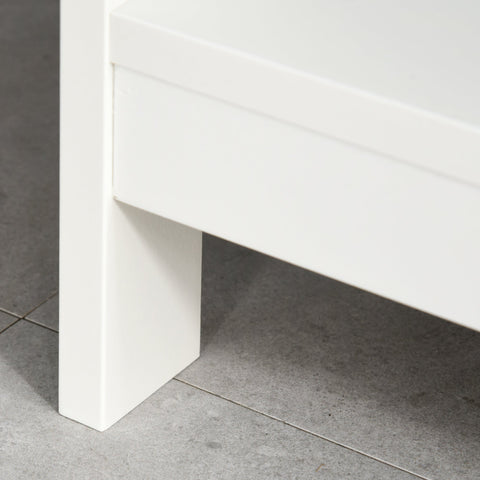 White painted wooden leg of homcom console table with two drawers and x support frame for living room or office