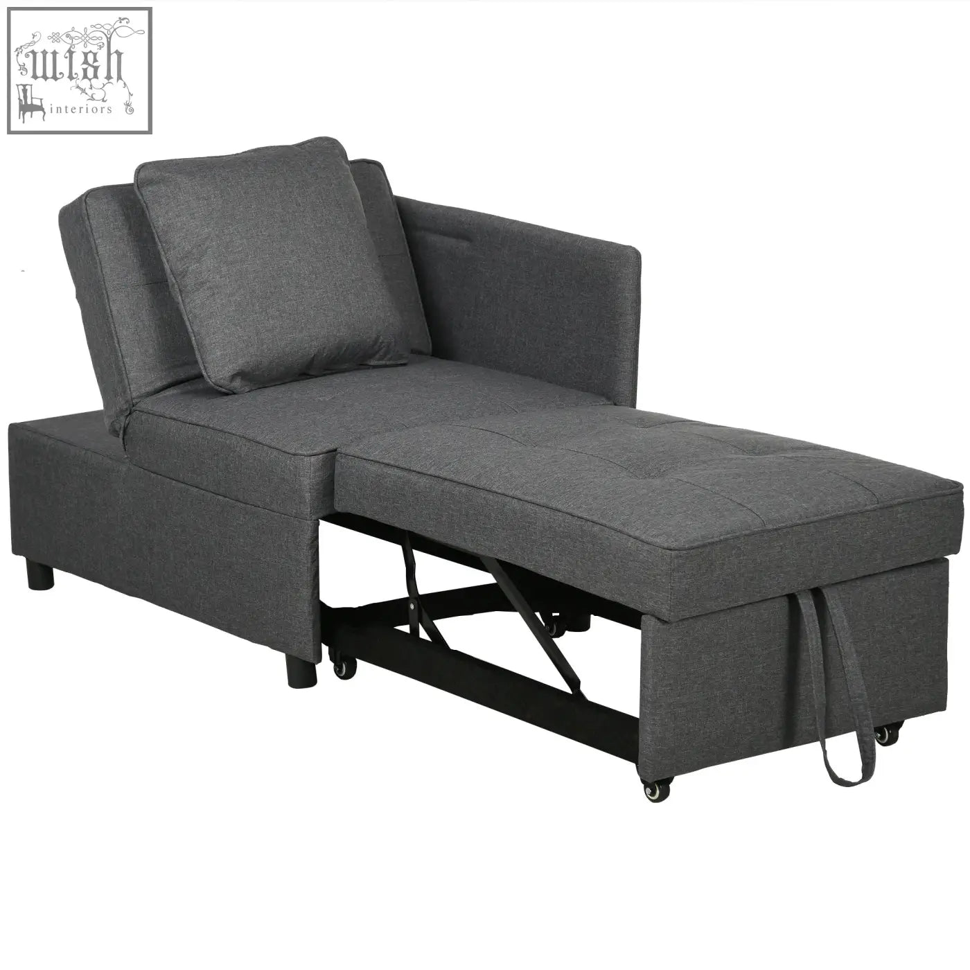 Grey upholstered homcom chair bed with thick padded seat and storage, perfect for studio flats and small living rooms