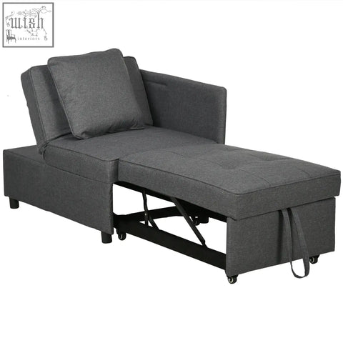 Grey upholstered homcom chair bed with thick padded seat and storage, perfect for studio flats and small living rooms