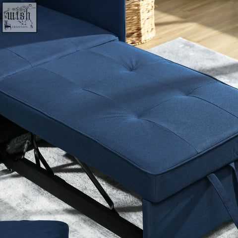 Deep blue homcom chair bed with thick padded seat and black metal frame perfect for studio flats and small spaces