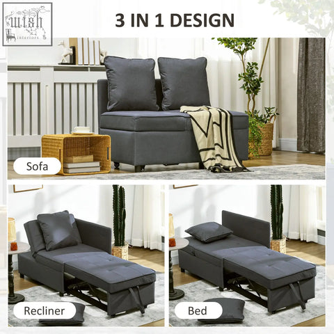 Dark gray homcom convertible single chair bed with thick padded seat for studio flats and living rooms