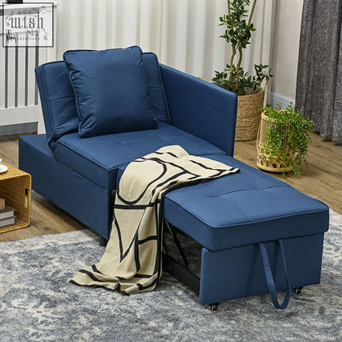 Blue upholstered homcom chair bed with thick padded seat and tufted ottoman perfect for studio flats living room