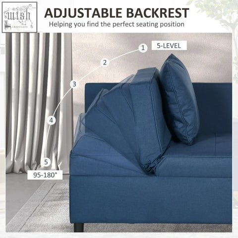 Blue upholstered homcom chair bed with thick padded seat and adjustable backrest ideal for studio flats