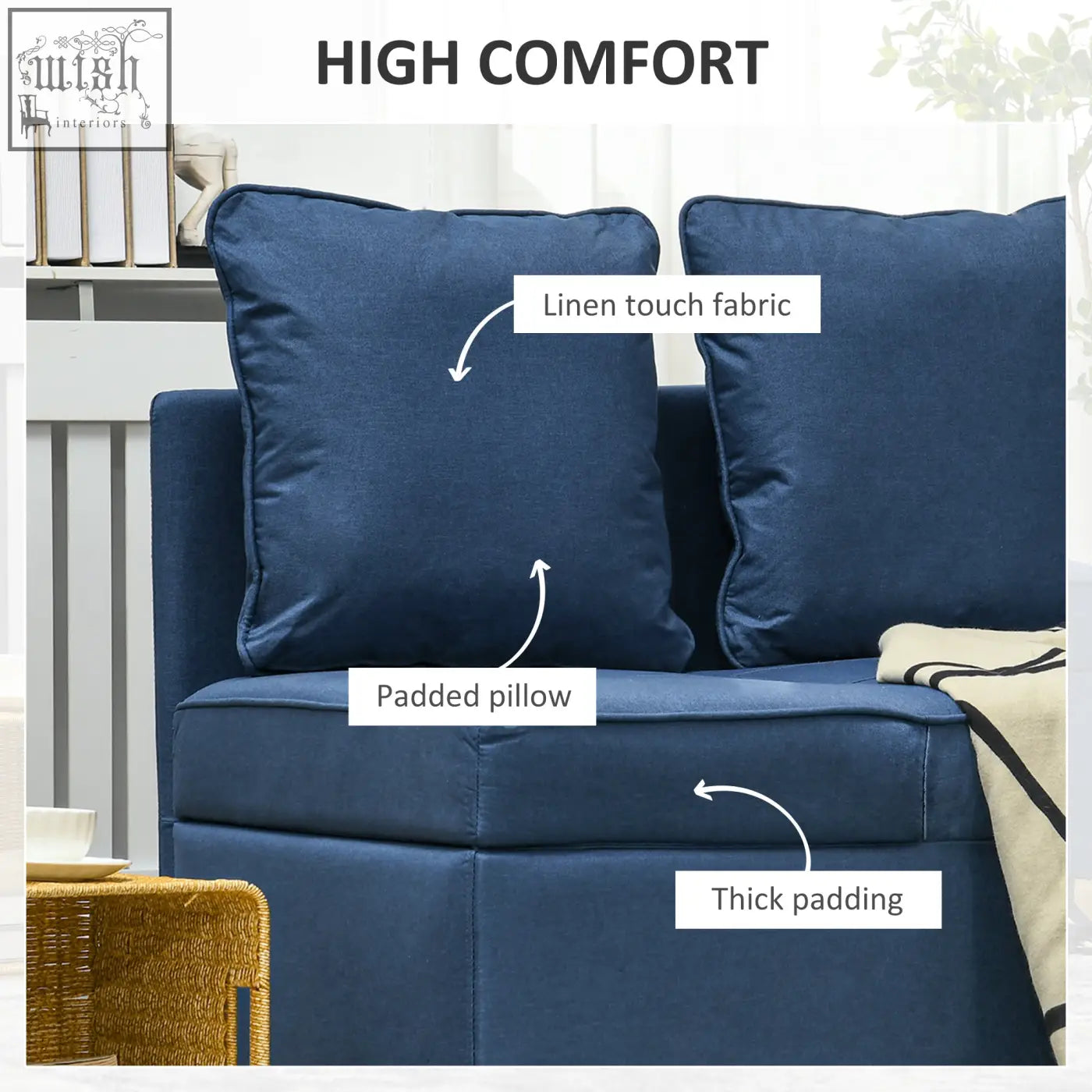 Deep blue linen-touch homcom chair bed with thick padded seat and cushions perfect for studio flats and living rooms