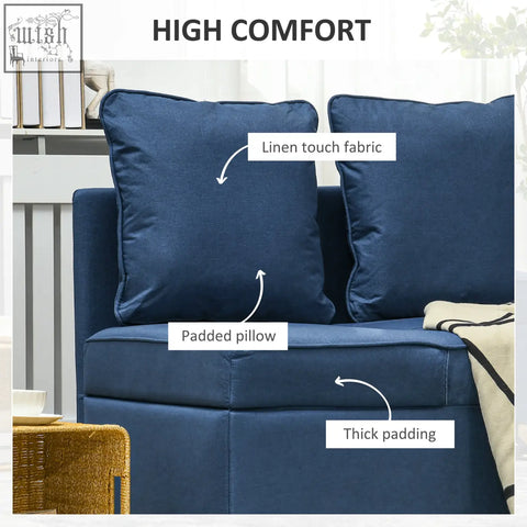 Deep blue linen-touch homcom chair bed with thick padded seat and cushions perfect for studio flats and living rooms