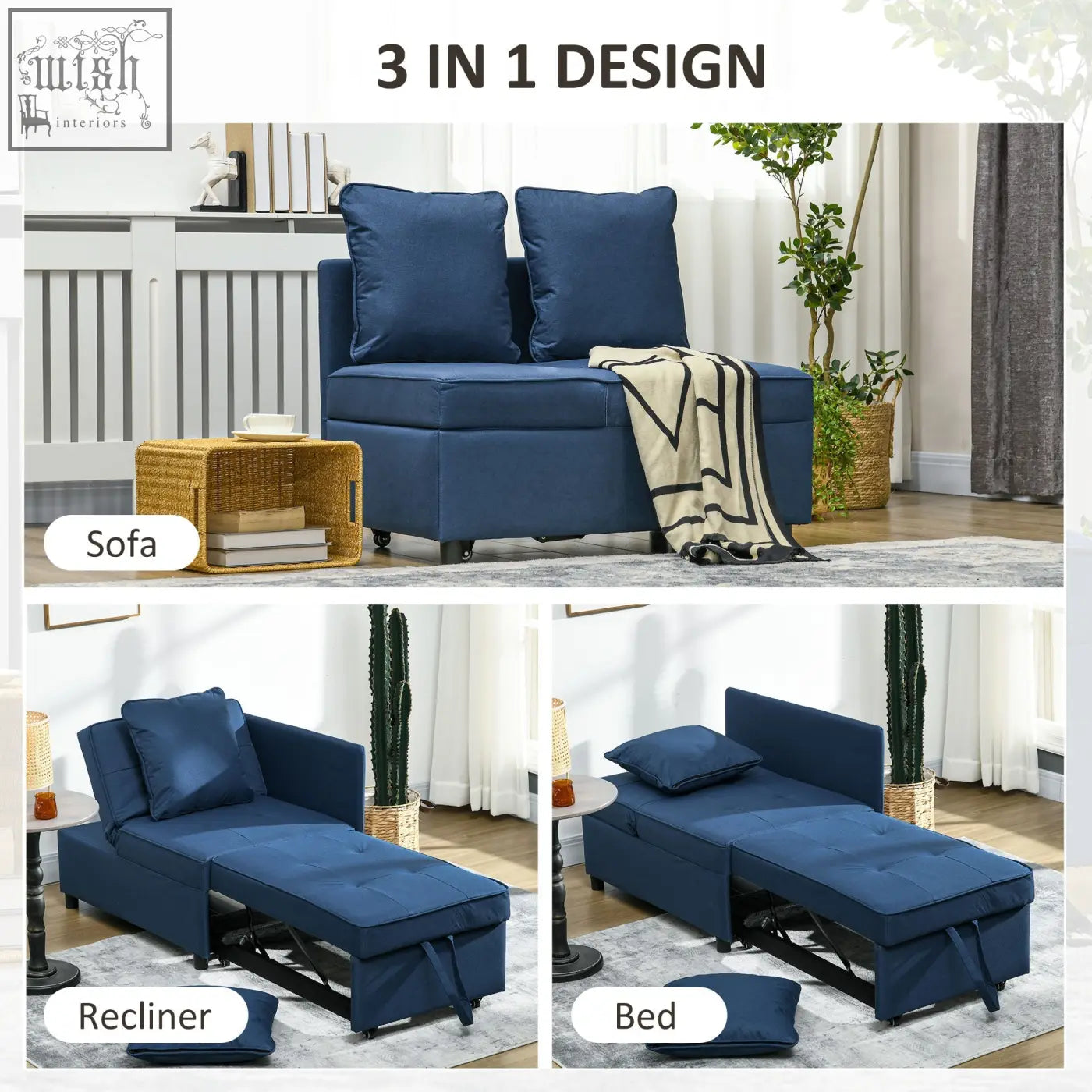 Navy blue homcom convertible chair bed with thick padded seat and magazine pocket perfect for studio flats