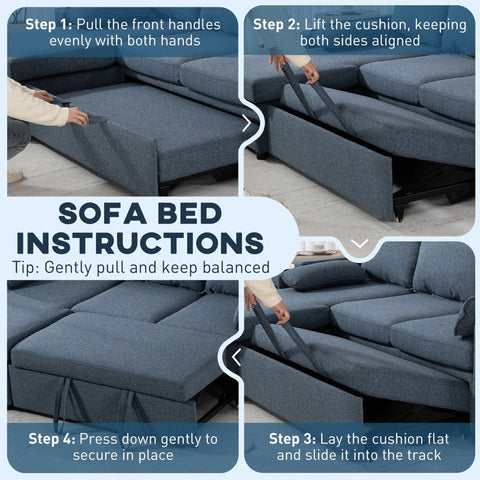Blue homcom corner sofa bed with textured fabric finish and reversible storage chaise for flexible seating