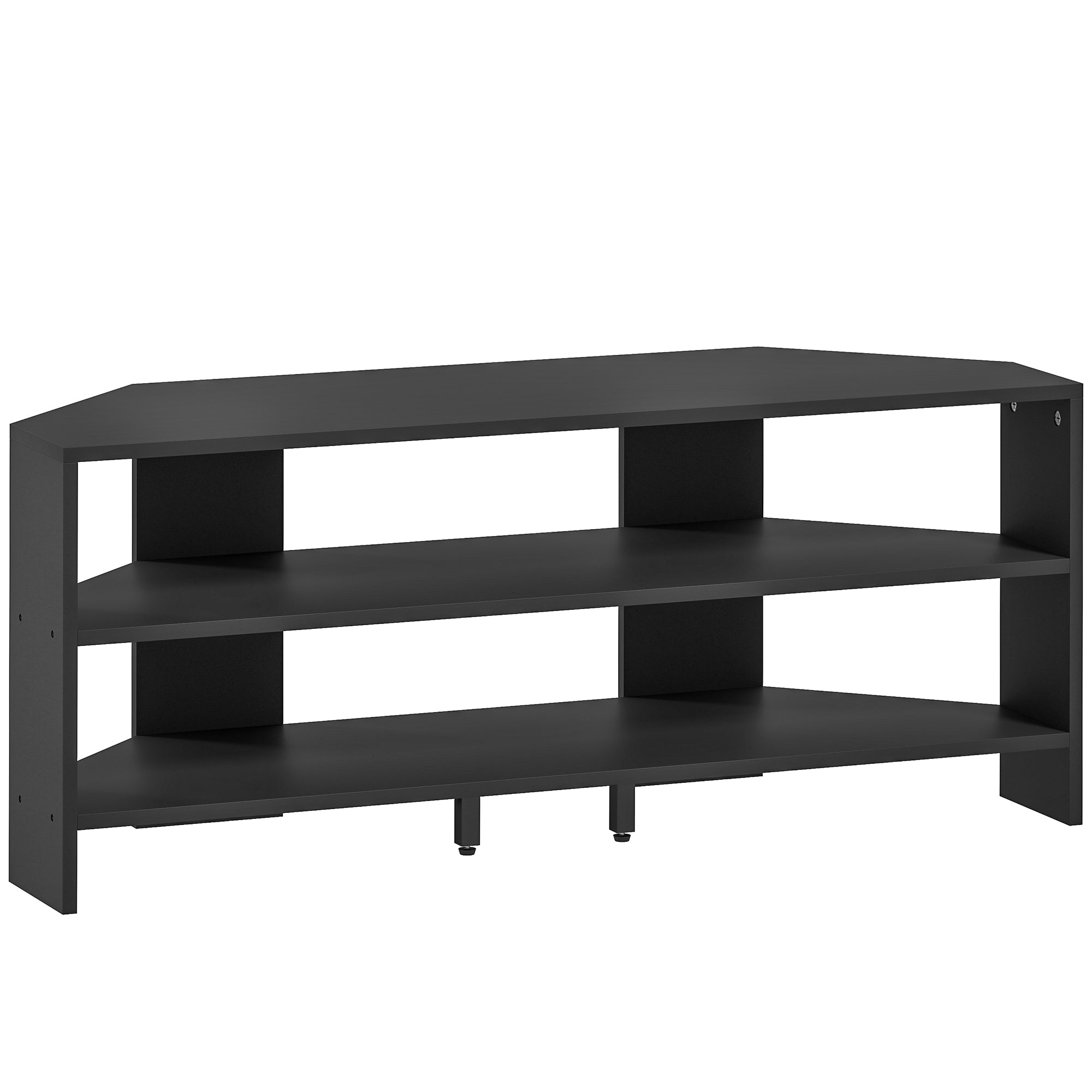Black homcom corner tv stand with two open shelves sturdy wooden design fits up to 47 inch tv